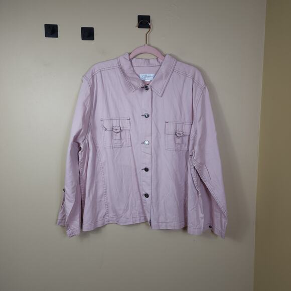 C. J. Banks Button Front Jean Jacket in Pink Size 2X - Picture 1 of 12